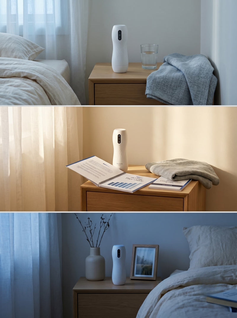 Three moments of the same room across the 90-day protocol